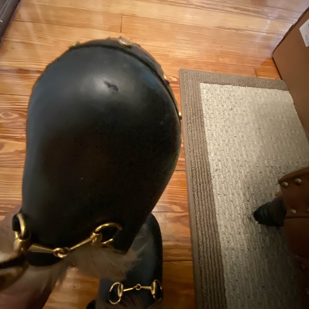 Gucci Black Mules with Gold Accents and Fur Trim - Picture 2 of 9